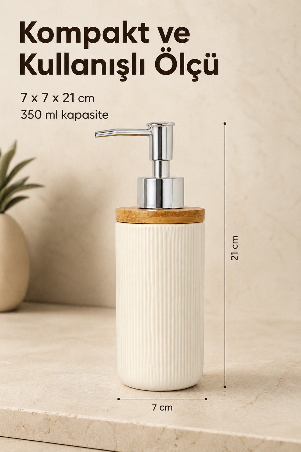 Distributeur de Savon Liquide en Porcelaine 350 ml avec Couvercle en Bambou