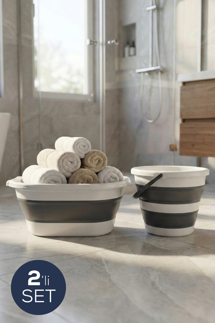 Set Panier Pliable 19 L + Seau Pliable 12 L Gain de Place