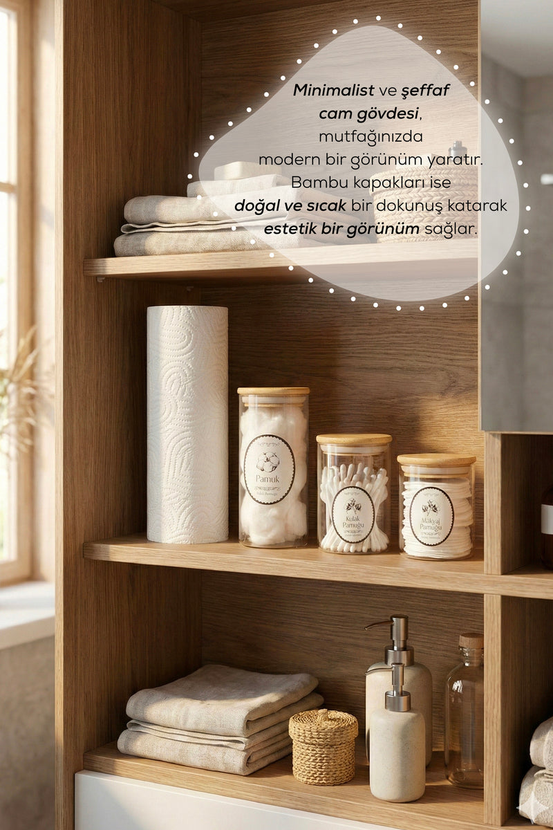 Set de 3 Pots en Verre avec Couvercles en Bambou – 230, 280 et 450 ml