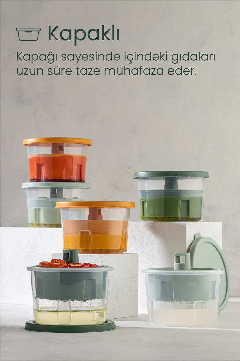 <tc>حافظة طعام متعددة الاستخدام مع مصفاة – لتقديم الزيتون والمخللات والجبن </tc>