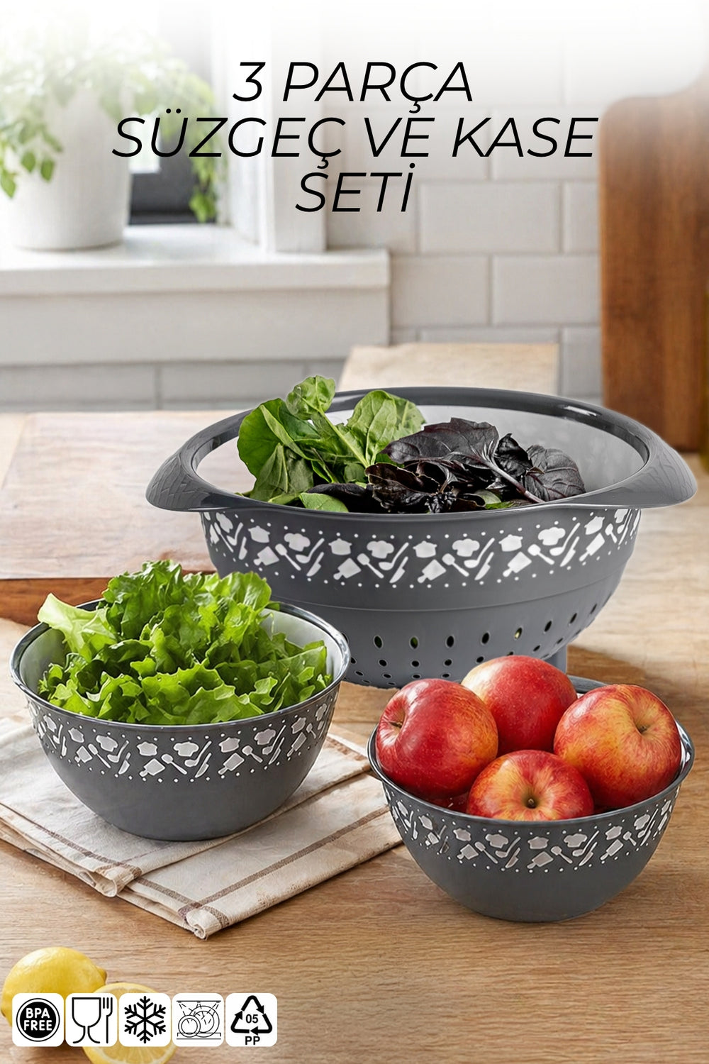 Set de 3 Pièces Passoire et Bols Multifonctions pour Cuisine