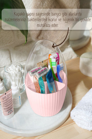 7 Bölmeli Siyah Makyaj Organizeri - Fanus Kapaklı Tasarım JHome