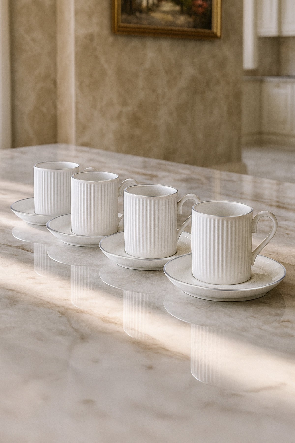 Service à Café en Porcelaine 12 Pièces pour 6 Personnes Argenté 100 ml