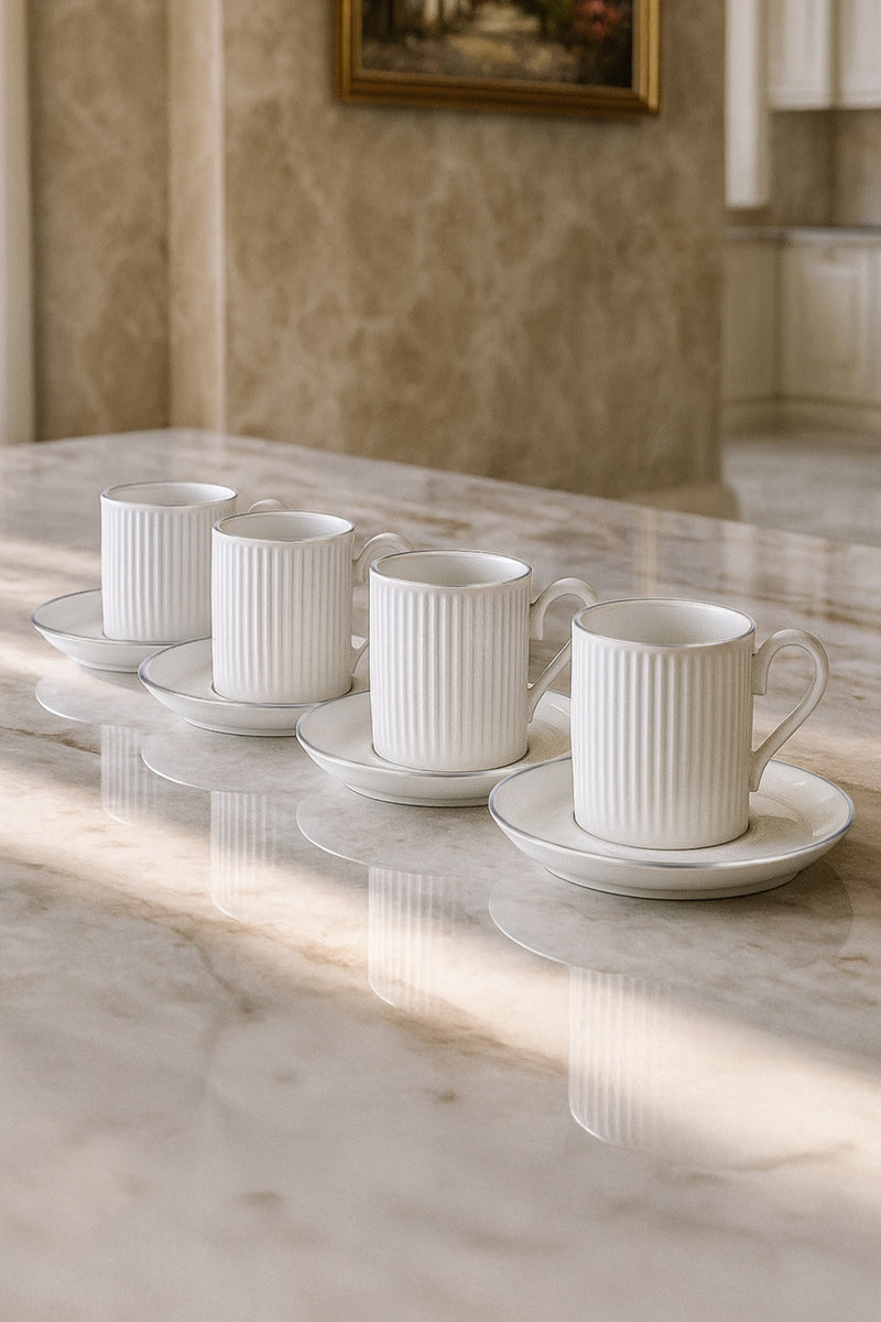 Service à Café en Porcelaine 12 Pièces pour 6 Personnes Argenté 100 ml