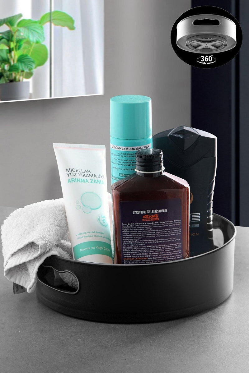 Plateau organisateur gris rotatif à 360° pour salle de bain et réfrigérateur
