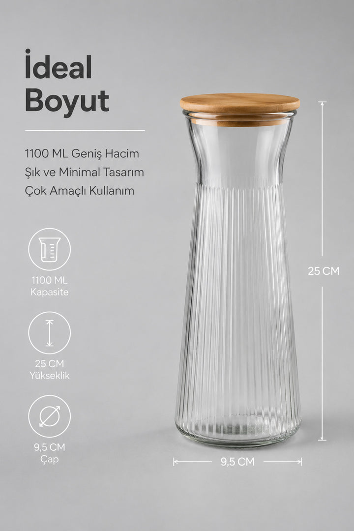 Carafe en Verre 1100 ml avec Couvercle en Bois – Pichet & Vase Multifonction