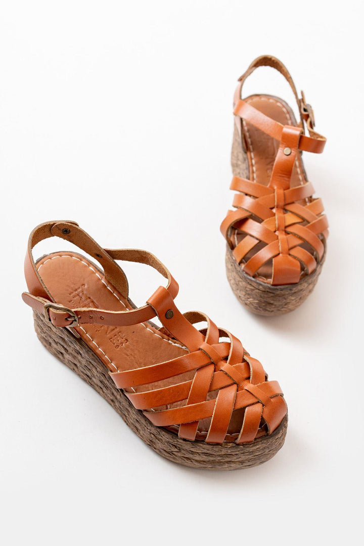 Sandales Compensées Femme en Cuir Véritable Orthopédiques 7 cm