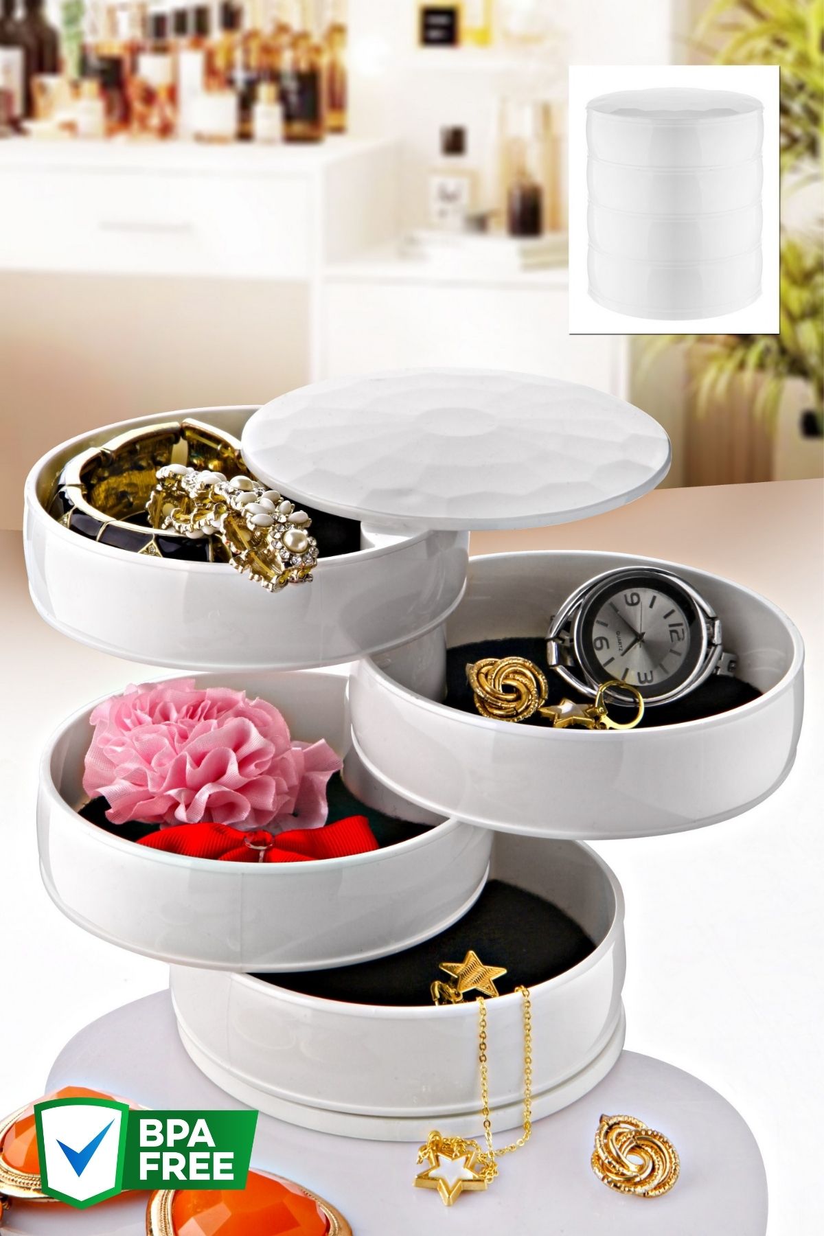 4 Katlı Yuvarlak 360 Derece Dönebilen Takı Organizeri JHome