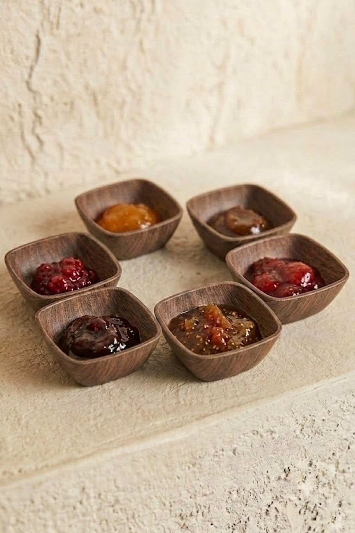 Set de 6 Mini Bols Carrés Effet Acacia 7 cm