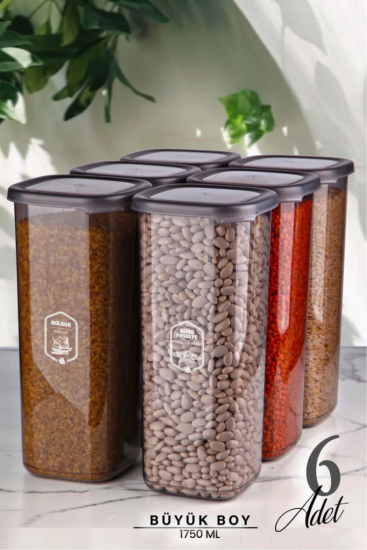 <tc>طقم علب خزين مربعة بحجم كبير - متعدد الاستخدام - شفاف بغطاء محكم الغلق - 6 قطع - 1750 مل</tc>