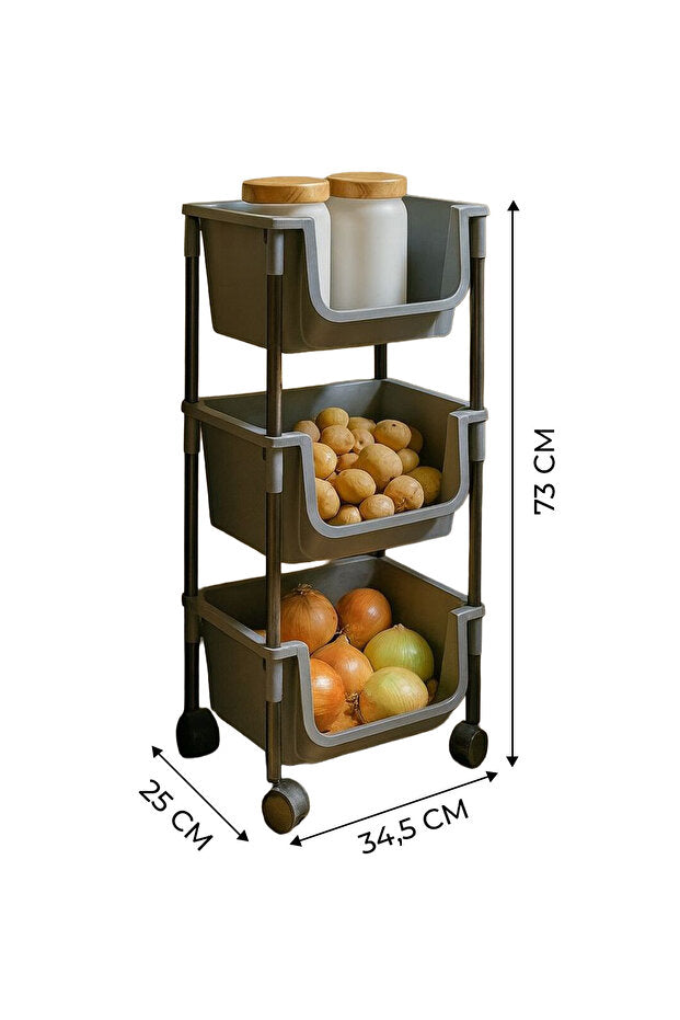 Étagère de Rangement 3 Niveaux à Roulettes