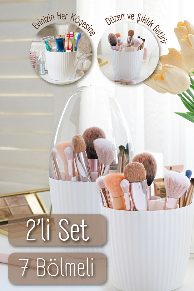 Lot de 2 Organisateurs de Maquillage 7 Compartiments avec Couvercle