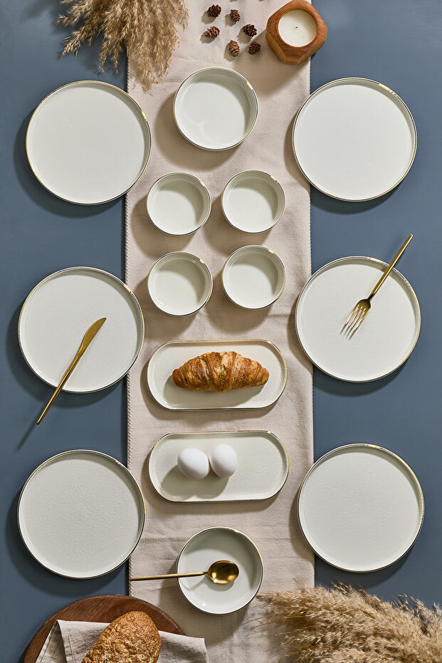 Service Petit-Déjeuner en Céramique 14 Pièces avec Finition Dorée