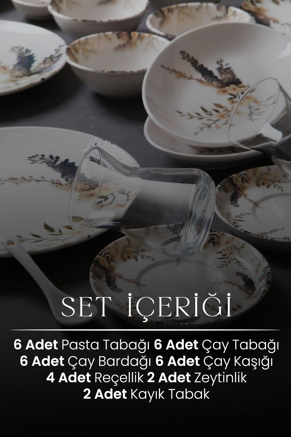 32 Pièces Service de Petit Déjeuner en Porcelaine New Bone pour 6 Personnes Motif Fleurs des Champs