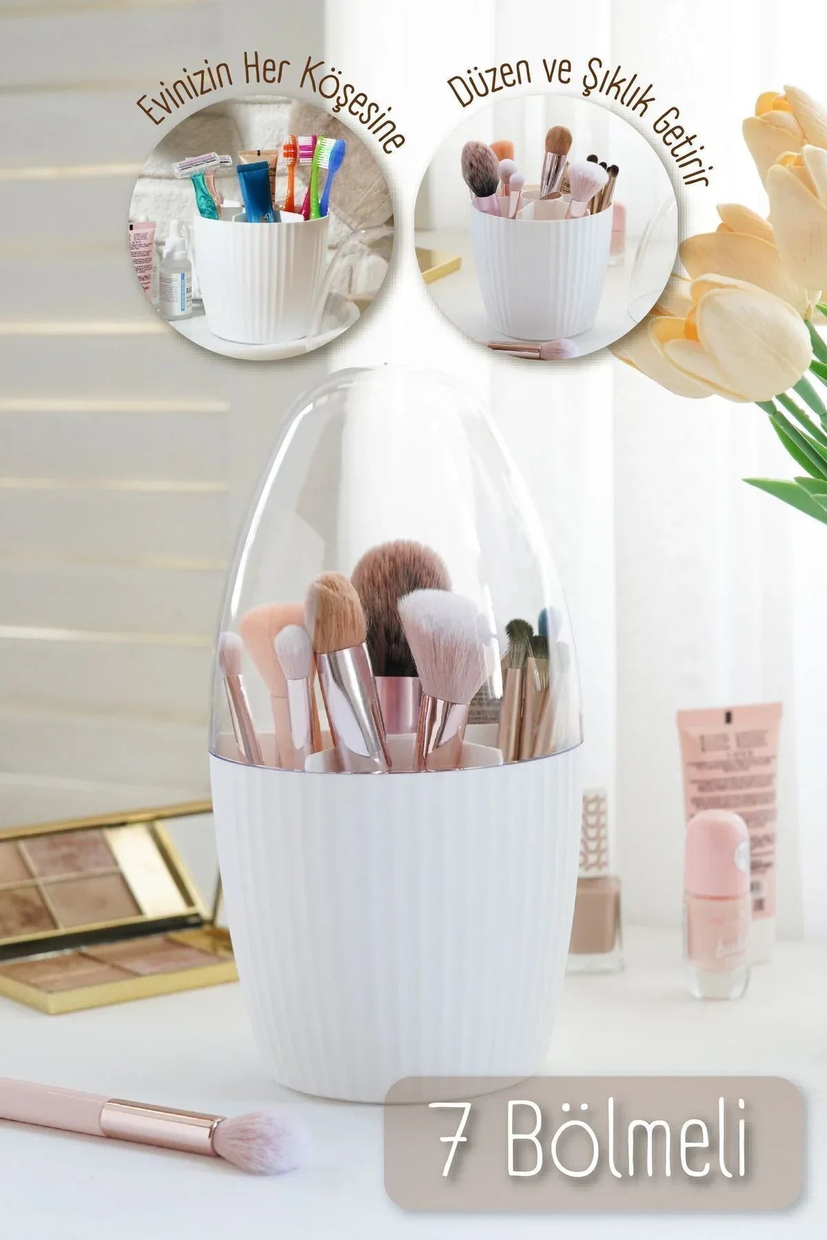 Organisateur de maquillage noir 7 compartiments avec couvercle - Justyol