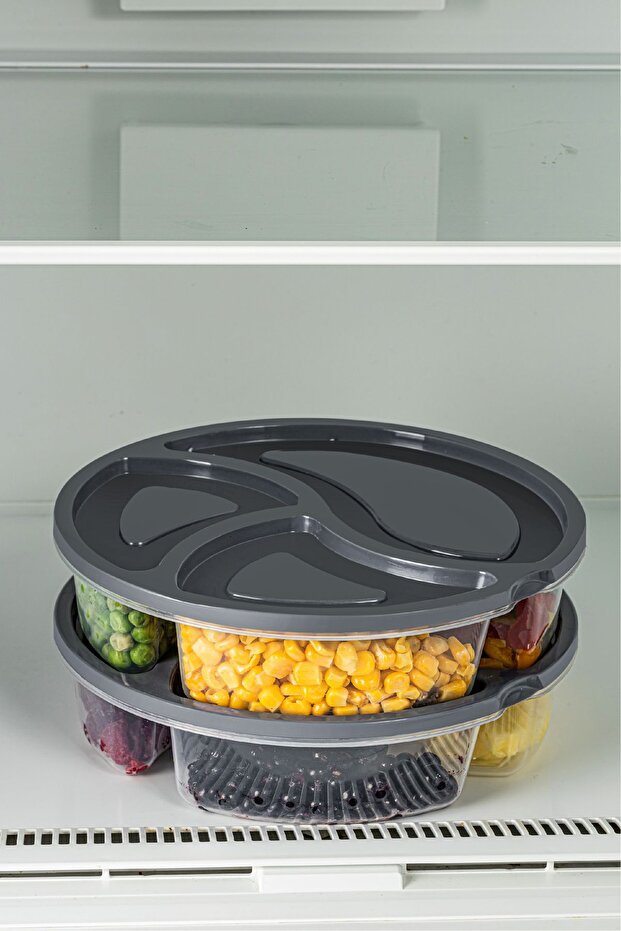 Lot de 2 Boîtes Alimentaires Rondes 3 Compartiments 1,2 L