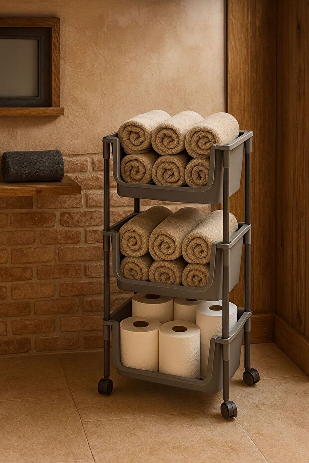 Étagère de Rangement 3 Niveaux à Roulettes
