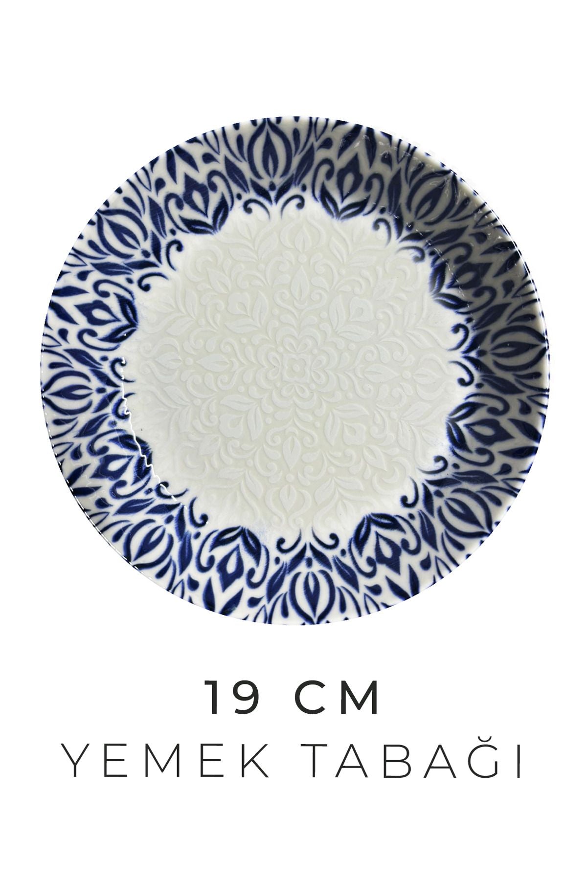 24 Parça 6 Kişilik Lale Lacivert Kenarlı New Bone Porselen Yemek Takımı - Çorba Servis Yemek Tabak - Justyol