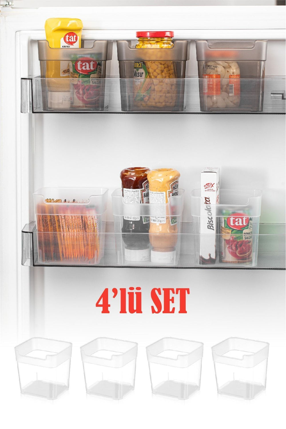 Lot de 4 boîtes organisatrices pour réfrigérateur 950 ml – Blanc, sans BPA