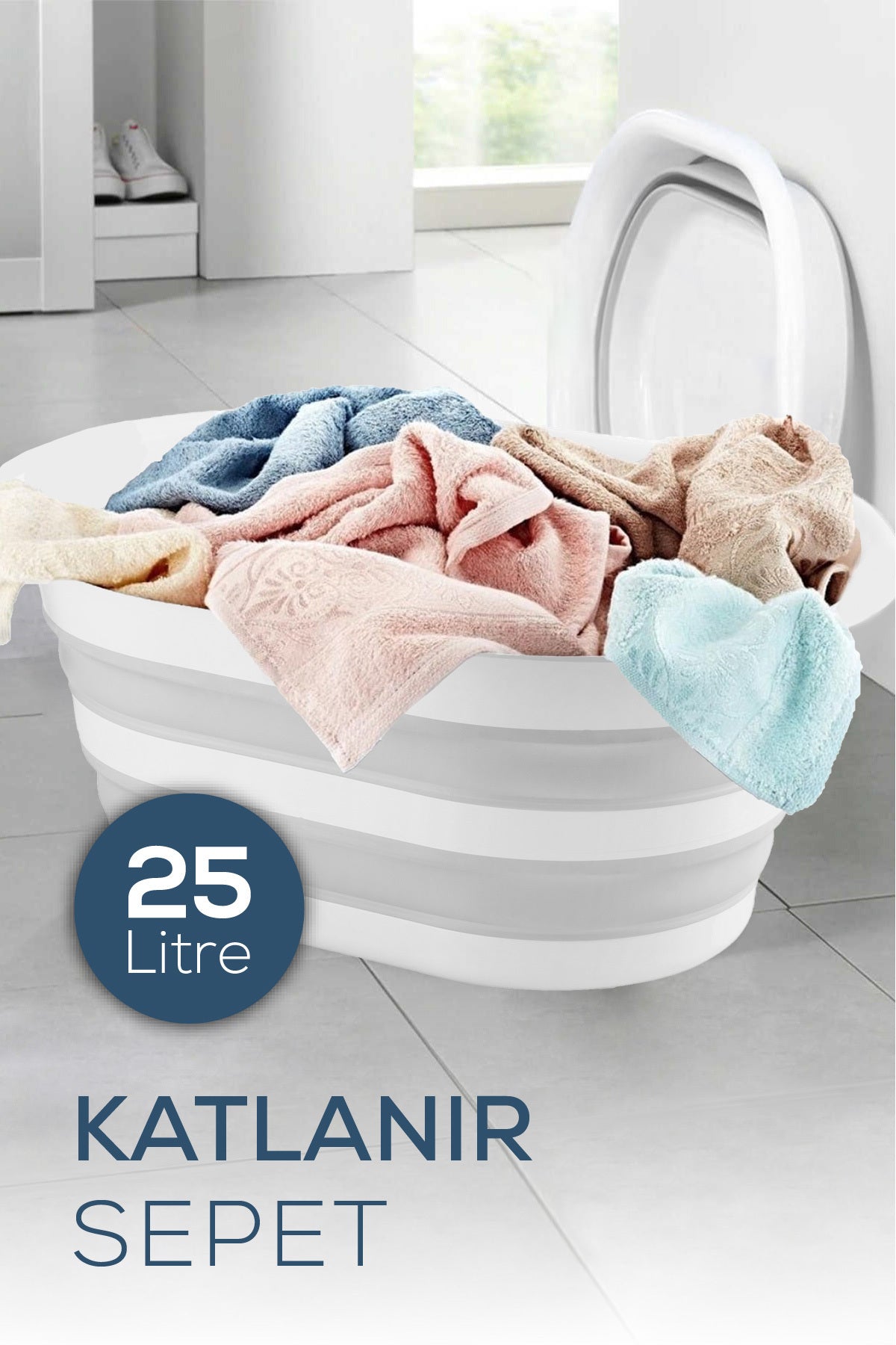 25 Litre Katlanır Çamaşır Sepeti - Katlanır Sepet JHome