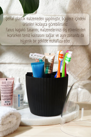 7 Bölmeli Siyah Makyaj Organizeri - Fanus Kapaklı Tasarım JHome