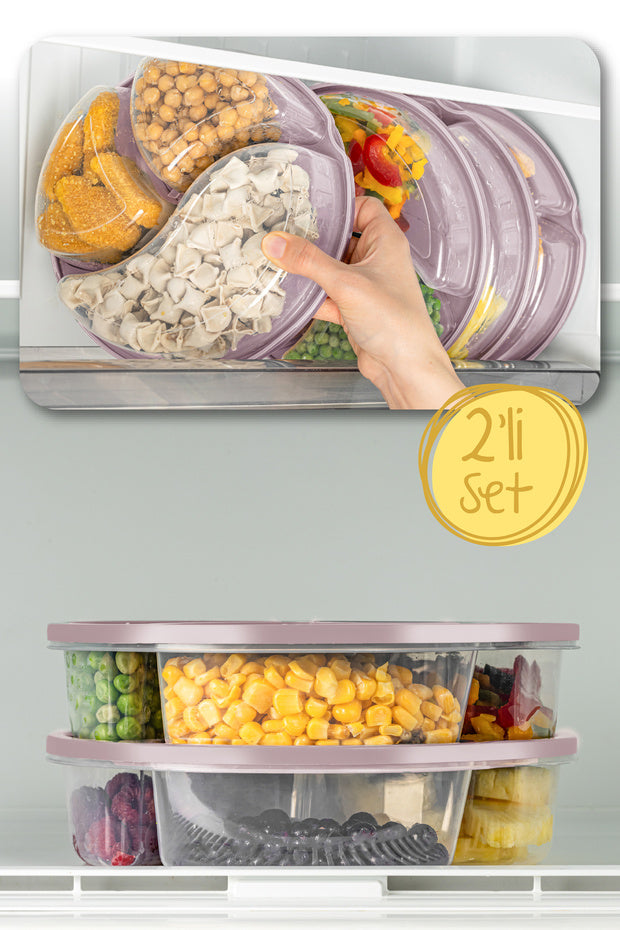 Lot de 2 Boîtes Alimentaires Rondes 3 Compartiments 1,2 L