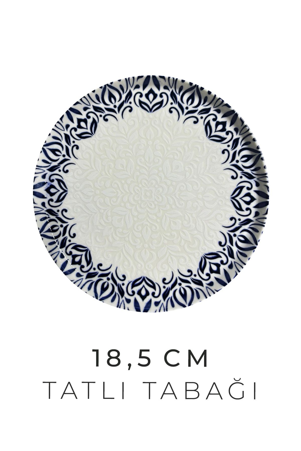 24 Parça 6 Kişilik Lale Lacivert Kenarlı New Bone Porselen Yemek Takımı - Çorba Servis Yemek Tabak - Justyol