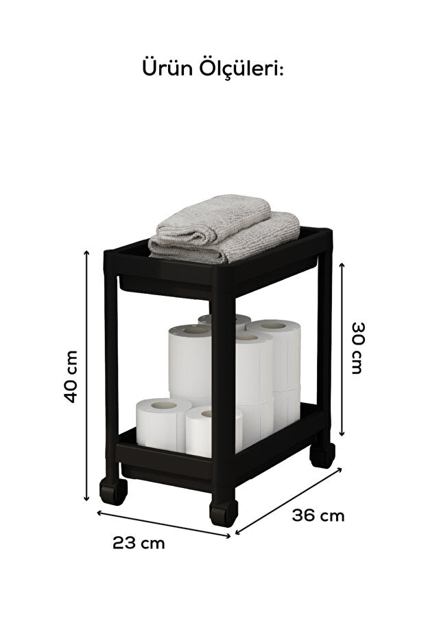 Étagère de Rangement 2 Niveaux sur Roulettes pour Cuisine et Salle de Bain