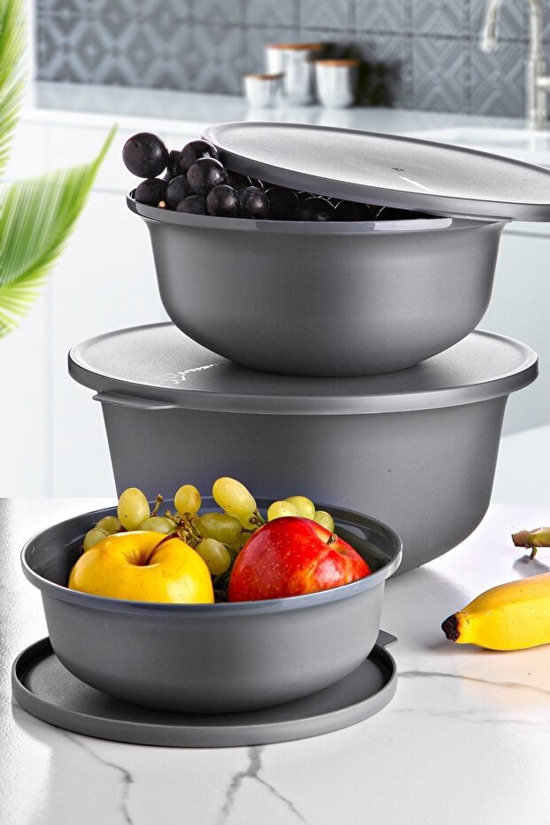 طقم 3 علب حفظ طعام دائرية محكمة الإغلاق – 1 و2 و4 لتر