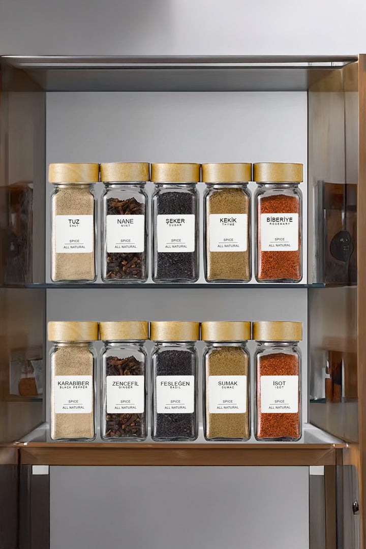 Set de 12 Pots à Épices en Verre avec Couvercles en Bambou