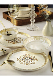 18 Parça 6 Kişilik Çiçek Valsi New Bone Porselen Yemek Takımı - Çorba Servis Yemek Tabağı Seti - Justyol