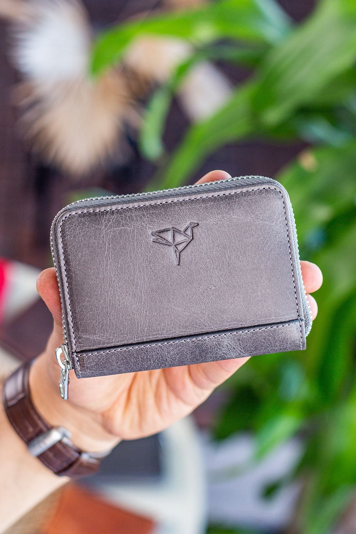 Sydney Hakiki Deri Bozuk Para Gözlü Fermuarlı Unisex Crazy Taba Cüzdan - Justyol