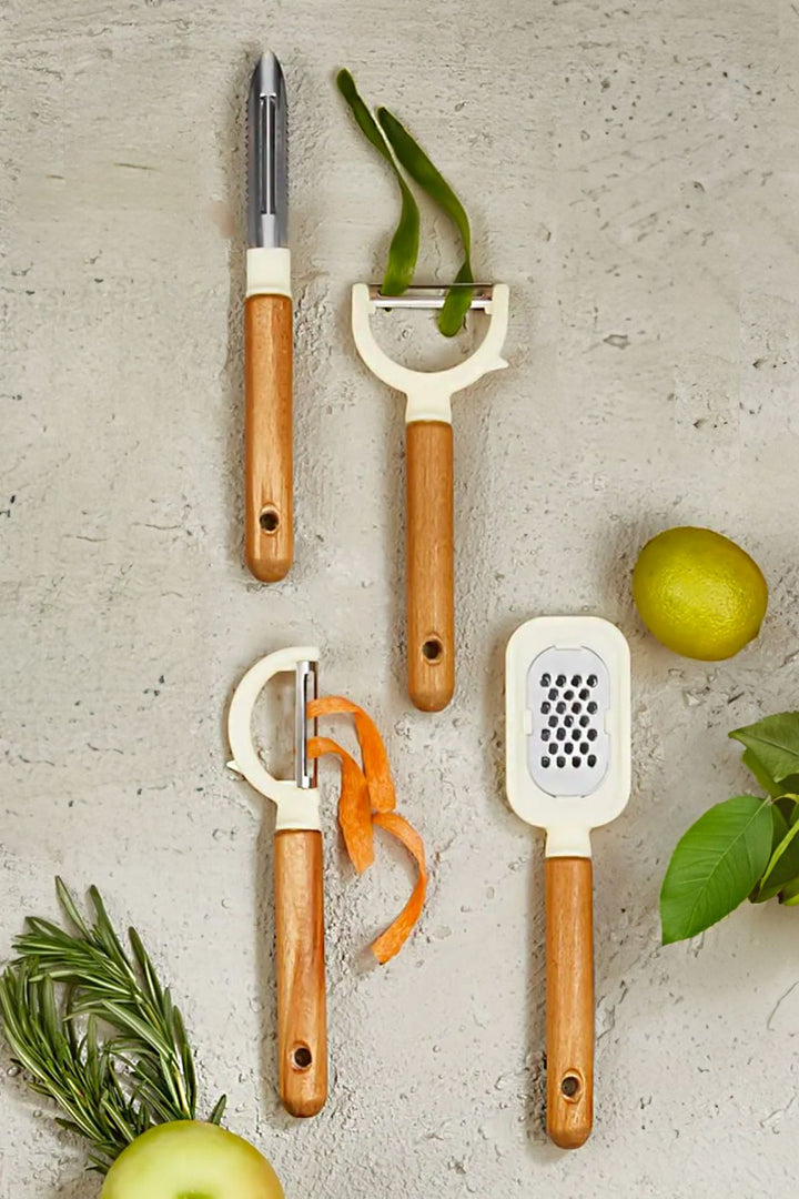 Set de 4 Ustensiles de Cuisine à Manche en Bois