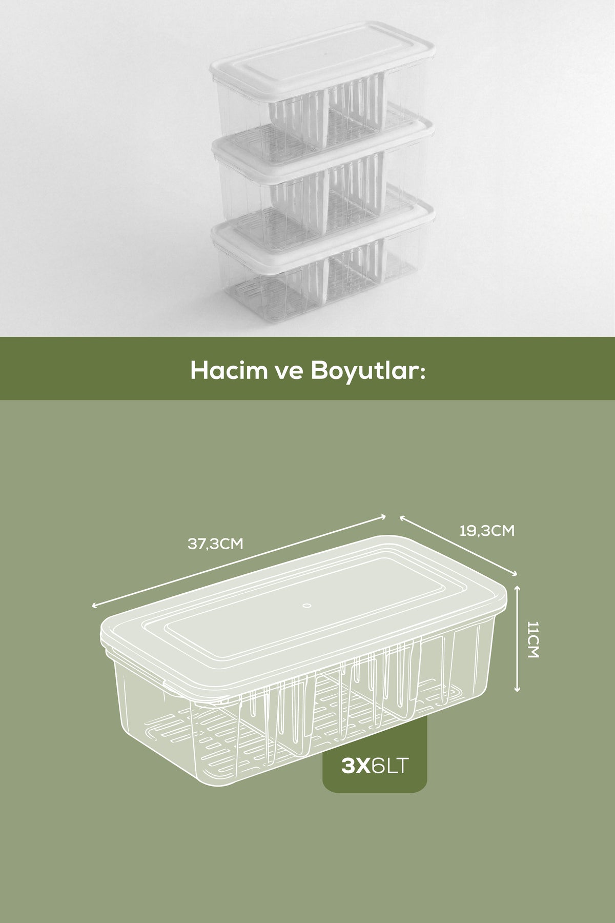Lot de 3 Boîtes de Rangement 6 L avec Compartiments Ajustables – Organisateur de Réfrigérateur