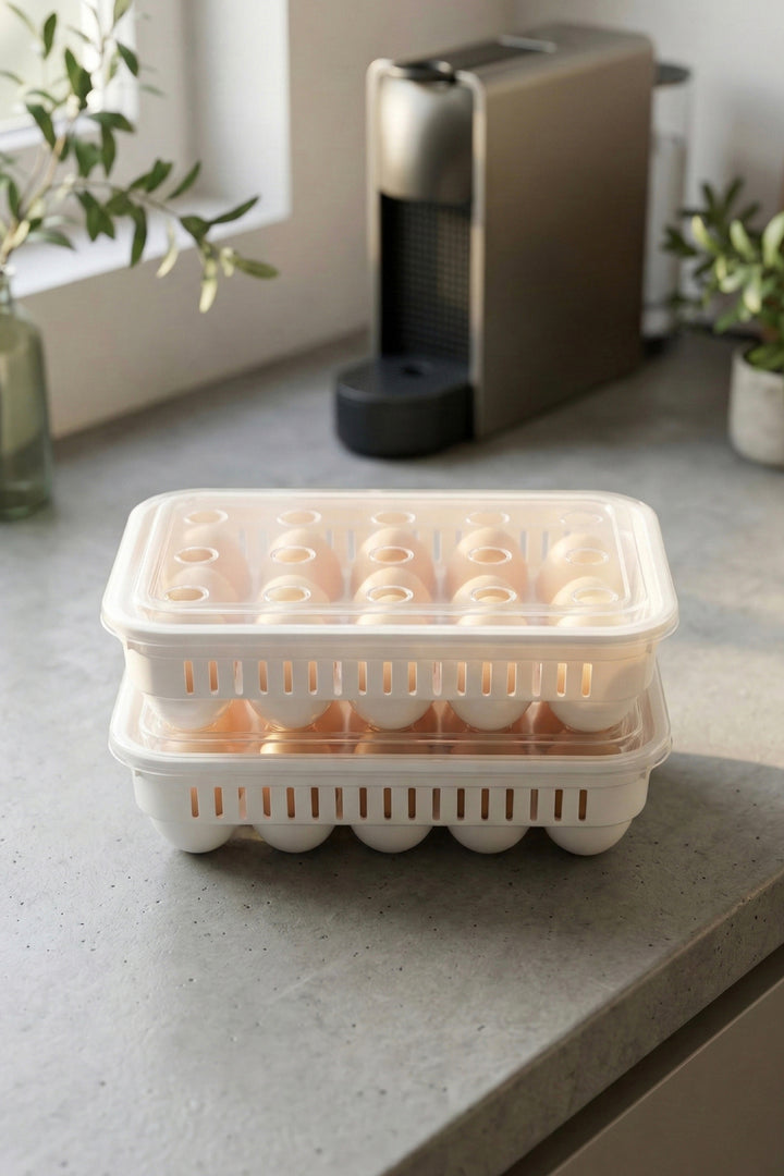 Lot de 2 Boîtes de Rangement pour 30 Œufs avec Couvercle Transparent – Organisateur de Réfrigérateur