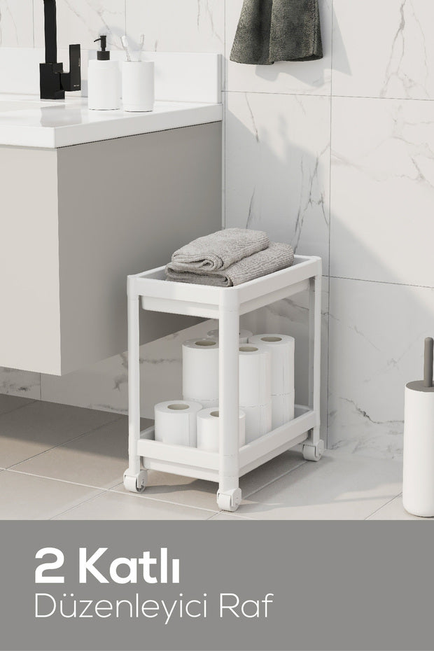 Étagère de Rangement 2 Niveaux sur Roulettes pour Cuisine et Salle de Bain