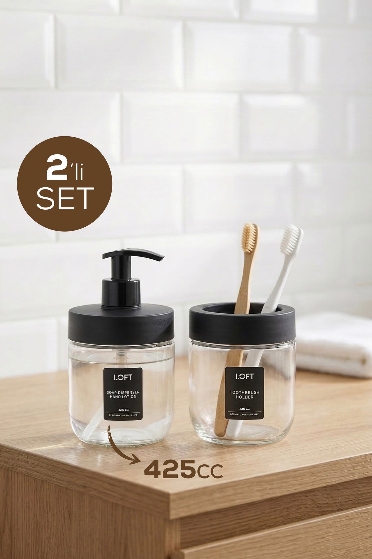 Set de Salle de Bain en Verre 2 Pièces 425 ml