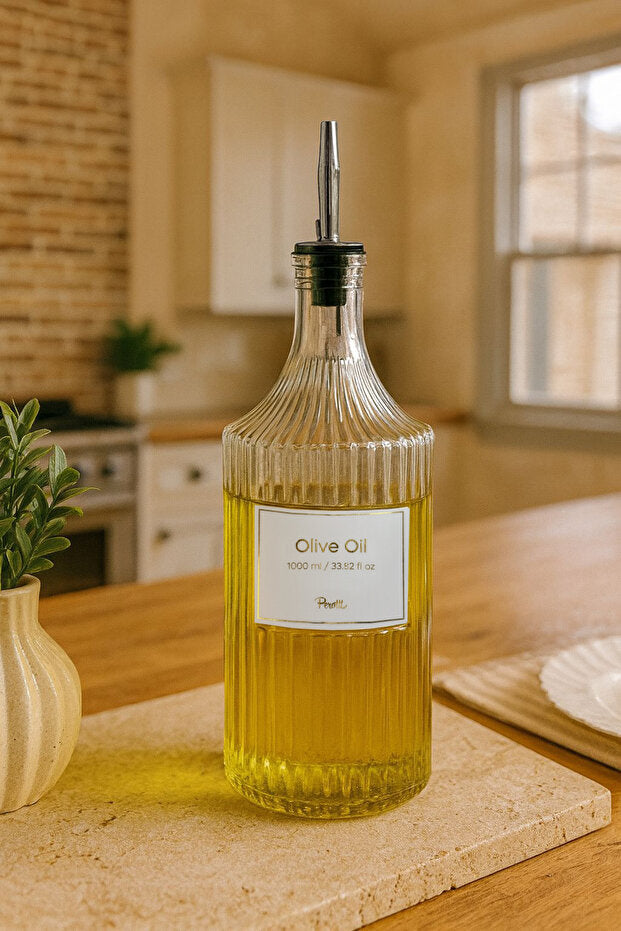 Kitchen Life Bouteille à Huile en Verre avec Bec Verseur