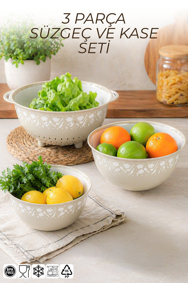 Set de 3 Pièces Passoire et Bols Multifonctions pour Cuisine