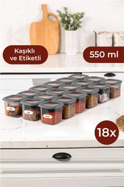 Lot de 18 boîtes de rangement alimentaires carrées avec cuillères – Anthracite
