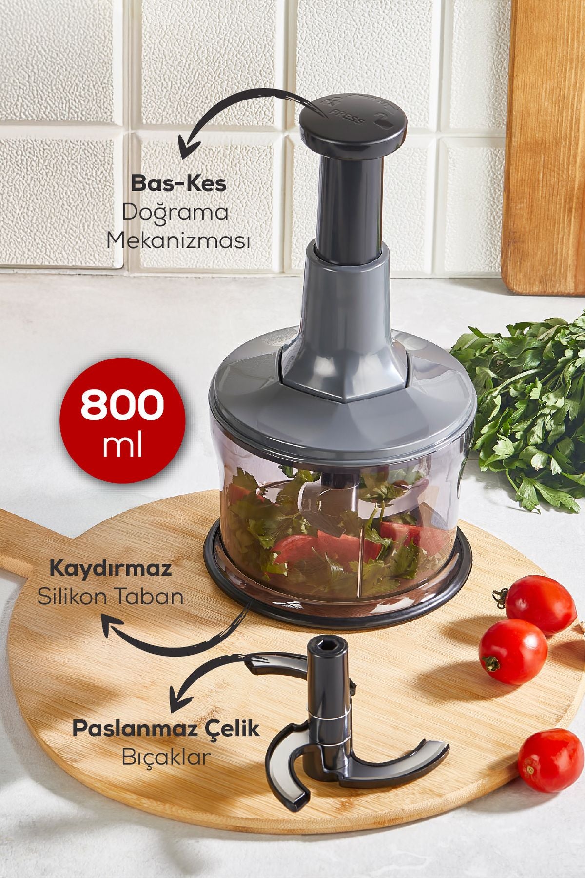 <tc>Hachoir manuel pratique à pression avec lame en acier inoxydable – 800 ml</tc>