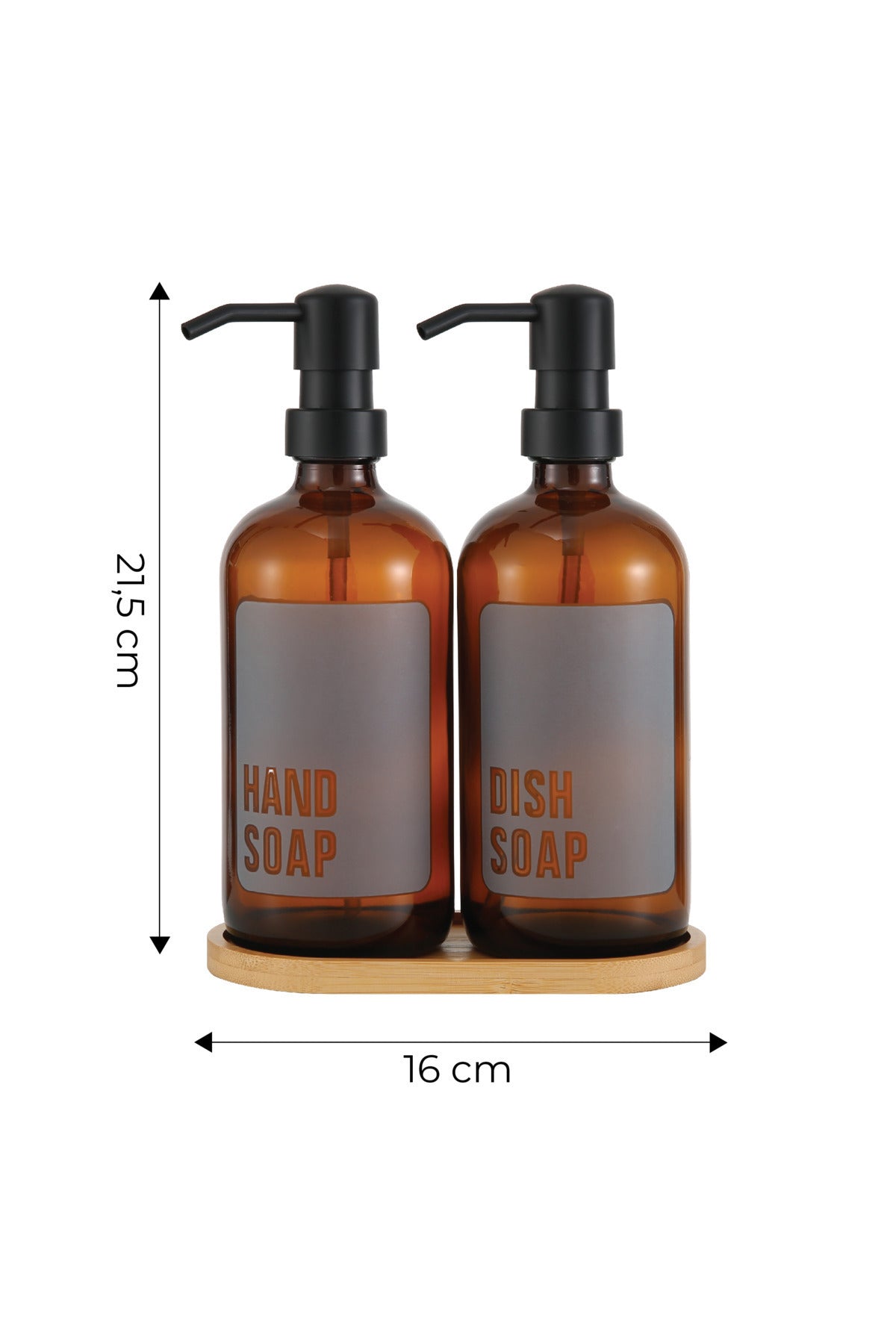 2' li Amber Bambu Altlıklı Cam Sıvı Sabunluk Seti 500 ml - Bambu Standlı Sabunluk Seti JHome
