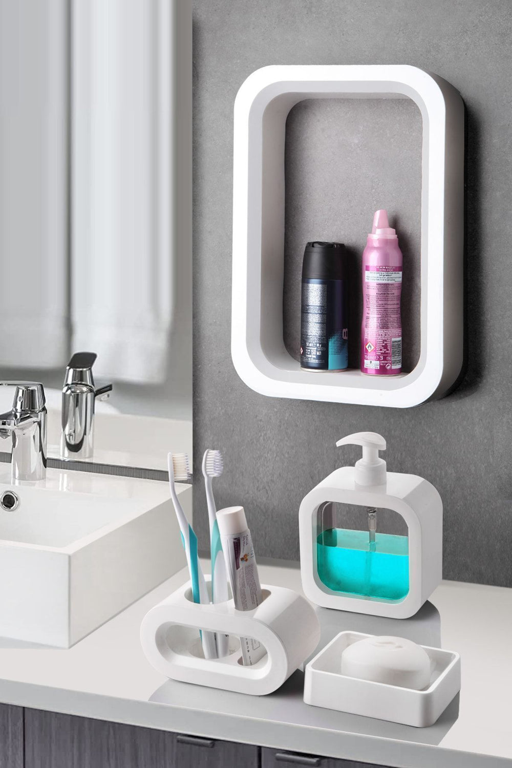 Set de salle de bain blanc en acrylique 4 pièces – Design moderne, résistant à l’eau