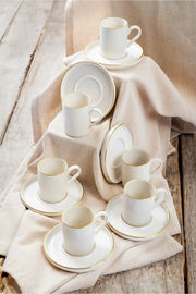 Service tasses à café empilables en porcelaine 6 personnes 12 pièces – Finition dorée élégante