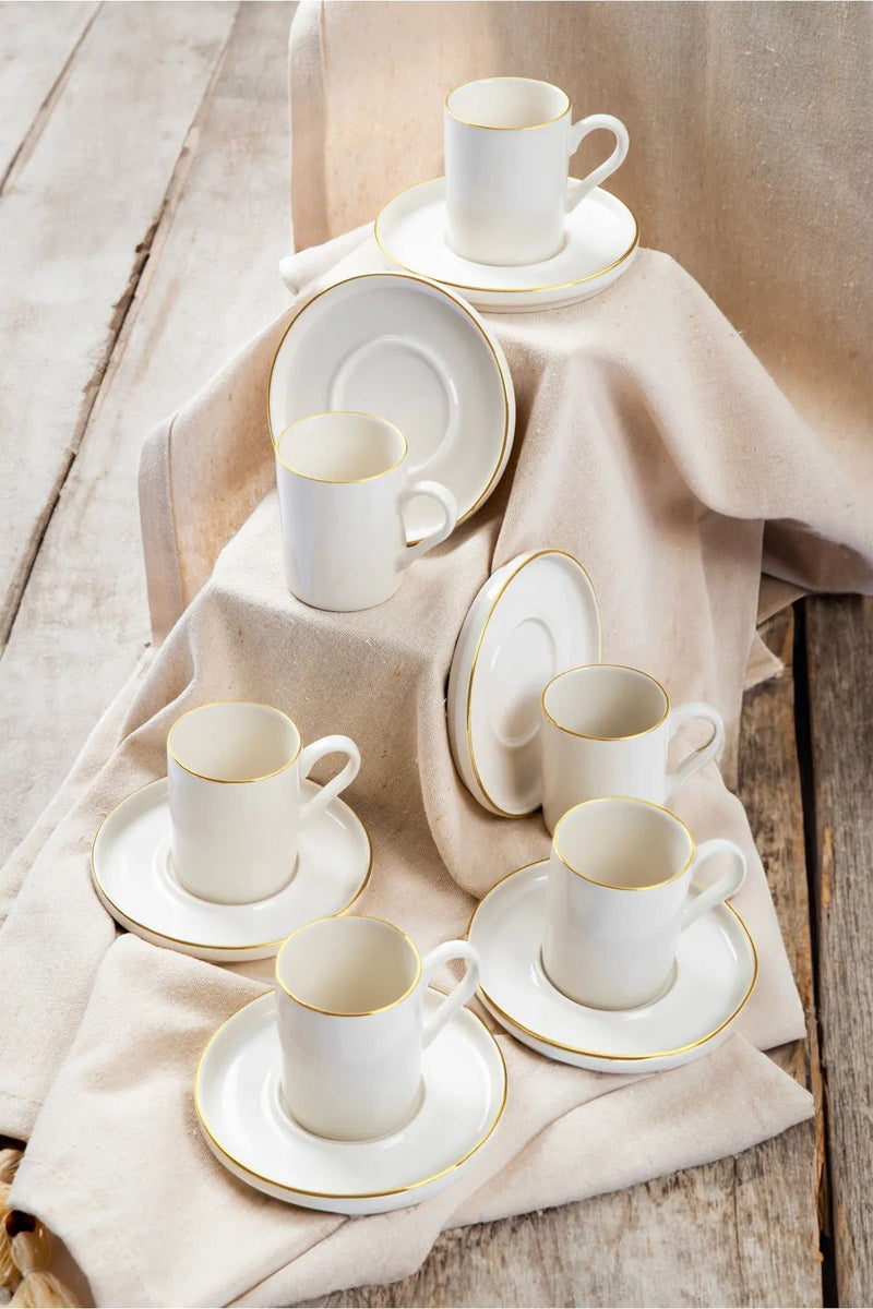 Service tasses à café empilables en porcelaine 6 personnes 12 pièces – Finition dorée élégante