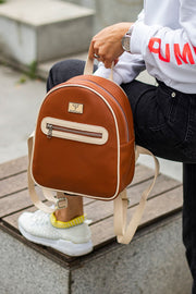 Oslo Çift Iç Cep Detaylı Dış Fermuar Gözlü Çok Bölmeli Taba Bej Kadın Sırt Çantası - Justyol