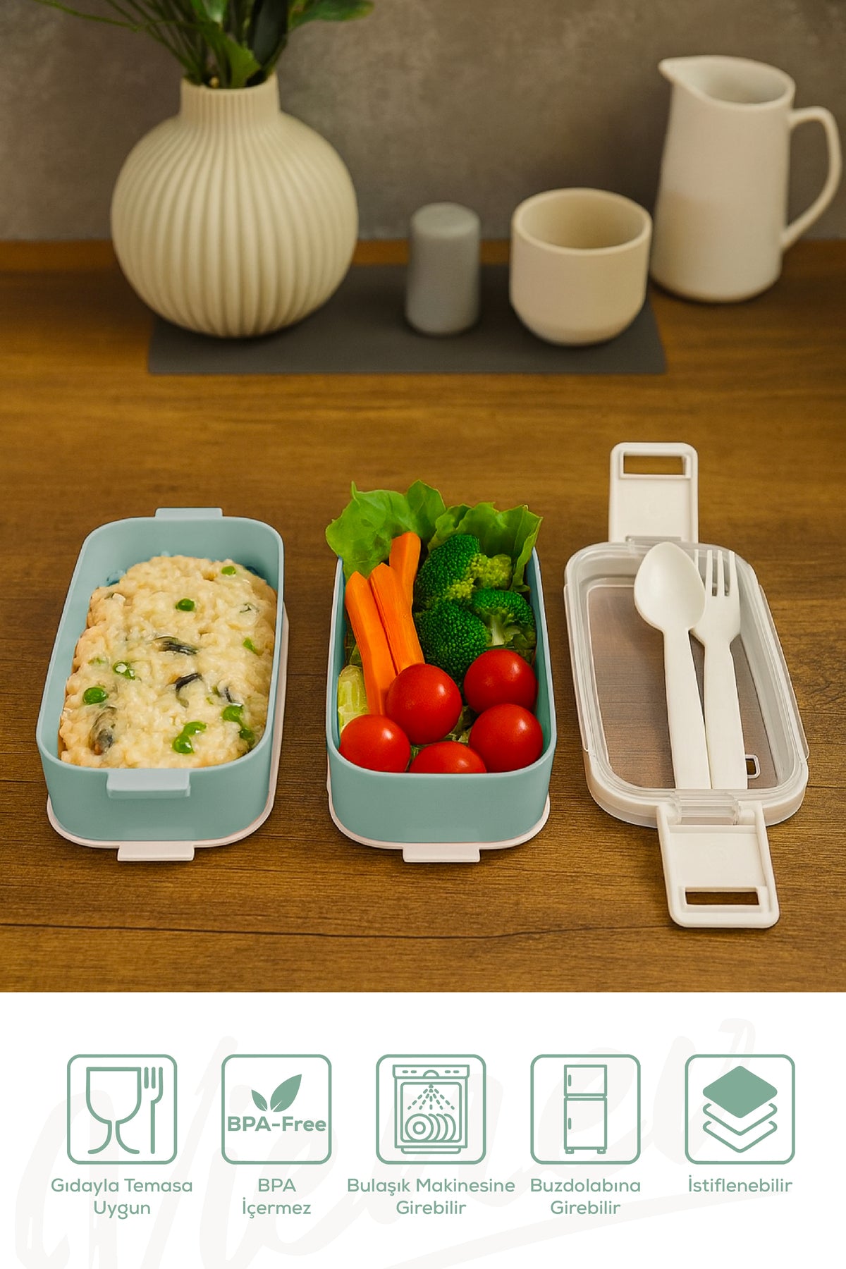 Boîte Repas 2 Étages avec Couverts – Lunch Box Hermétique Réutilisable