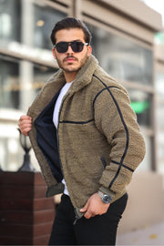 İçi Astarlı Şerit Detaylı Peluş Mont - Justyol