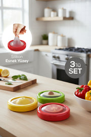 Lot de 3 couvercles en silicone pour fruits et légumes – Conservation fraîcheur hermétique