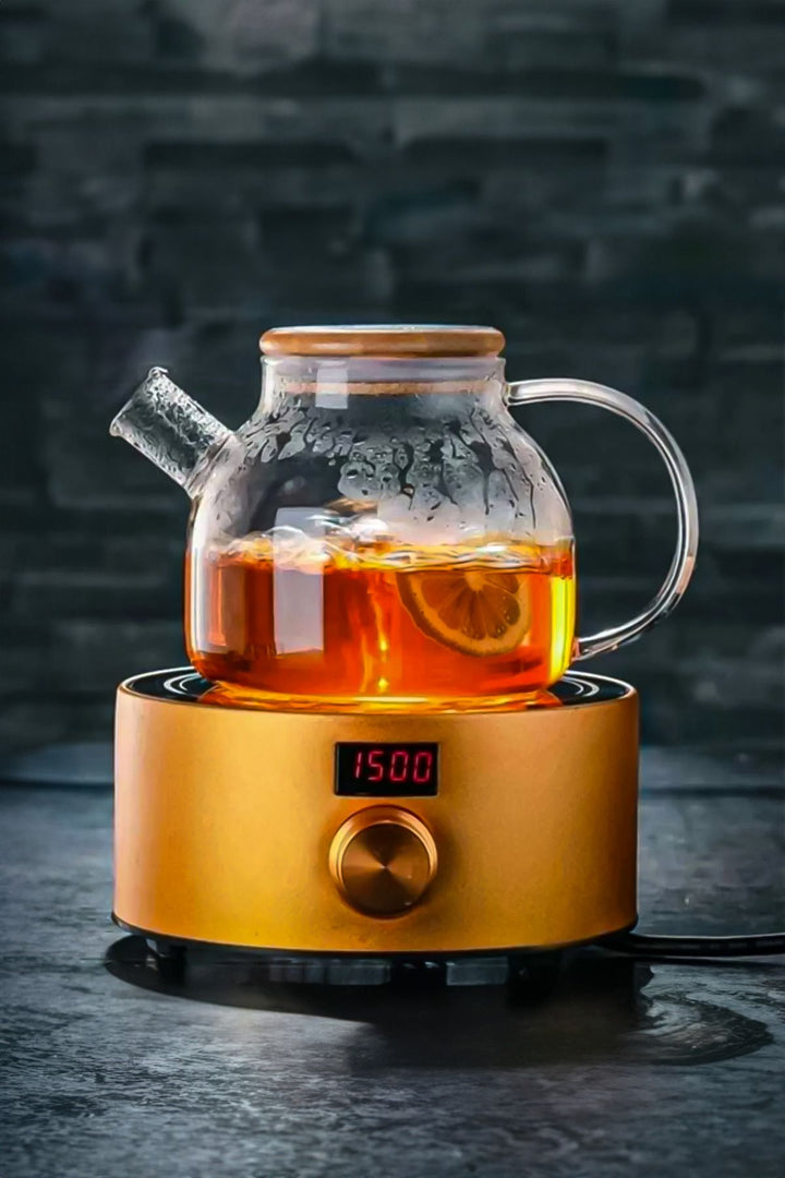 Théière pour tisanes en verre borosilicate résistant à la chaleur avec couvercle en bambou – 1 000 ml (1 L)